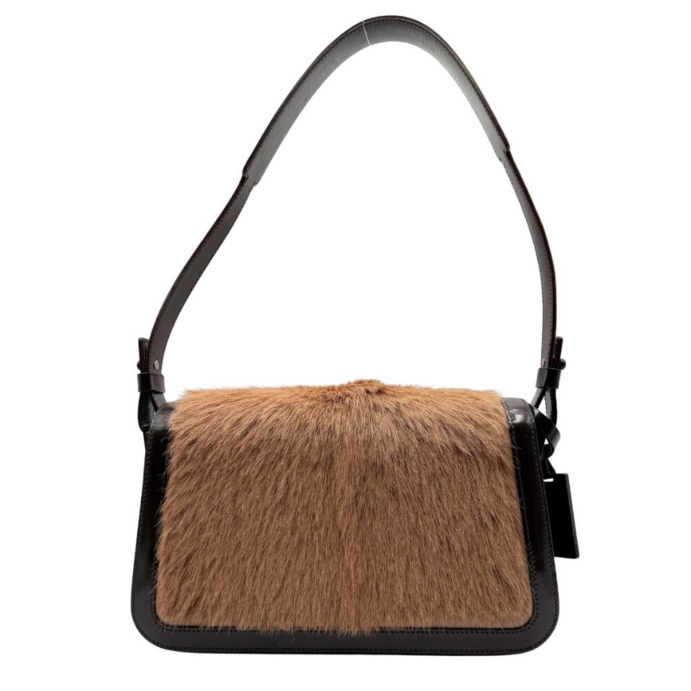 •SOLD•Vintage CELINE Fur and Chocolate Brown Patent Leather Shoulder Bag